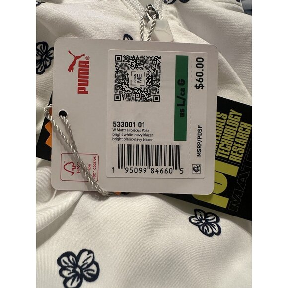 NEW PUMA Women's LARGE MATTR Hibiscus Floral Golf Polo Shirt WHITE - Picture 7 of 7